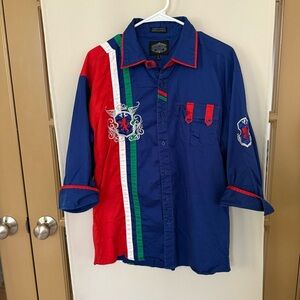 Montero‎ Jeans Men's Large Blue Western Embroidered Long Sleeve Button Up Shirt